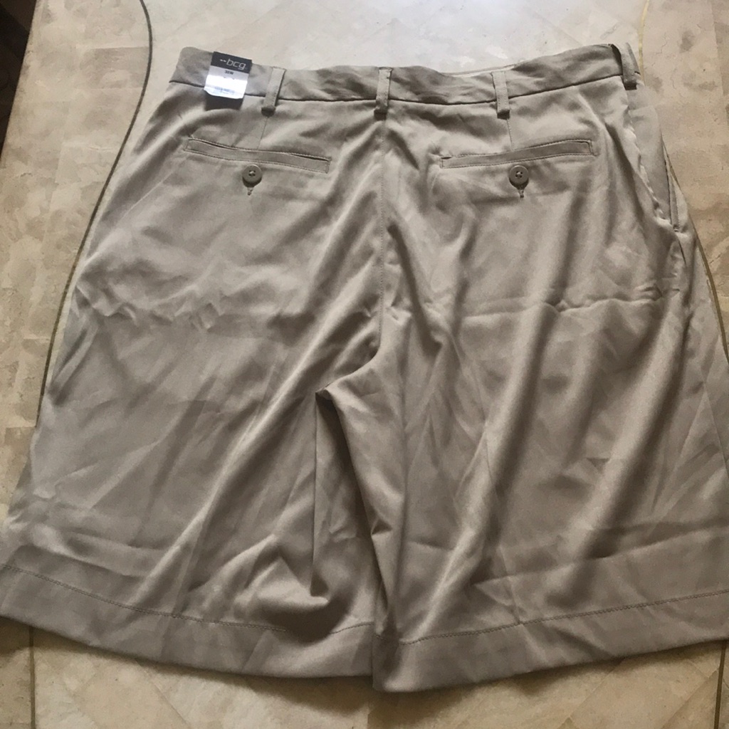 Bcg Mens Solid Short Waist 35 Taupe Brand New